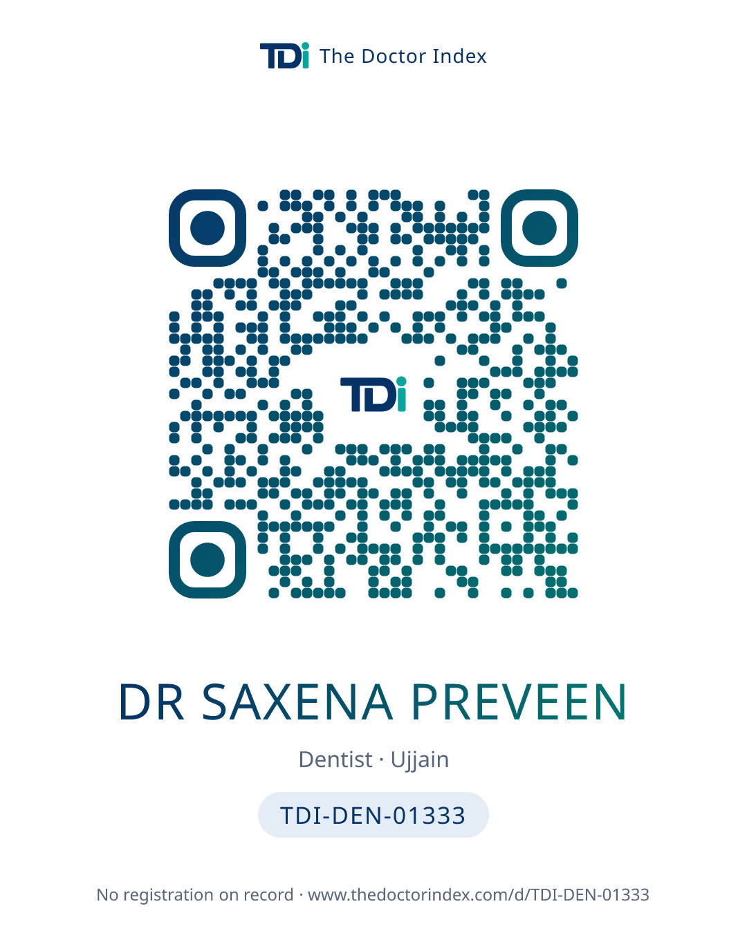 QR card for Dr Saxena Preveen, TDI-DEN-01333