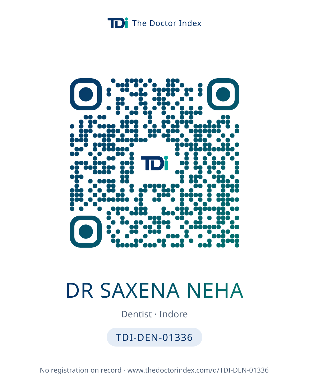 QR card for Dr Saxena Neha, TDI-DEN-01336