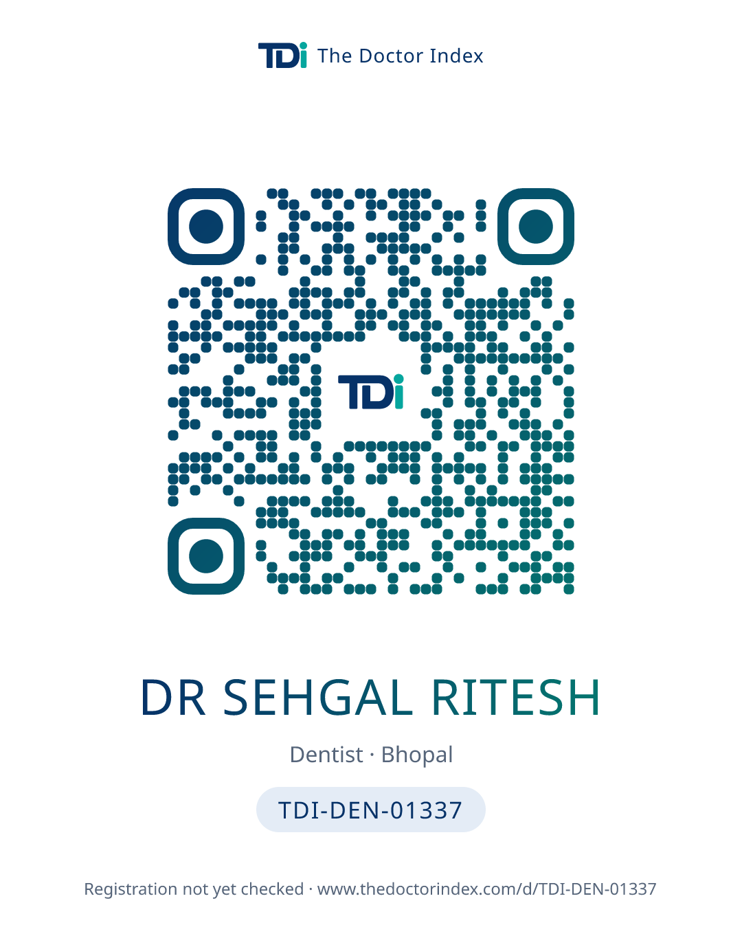 QR card for Dr Sehgal Ritesh, TDI-DEN-01337