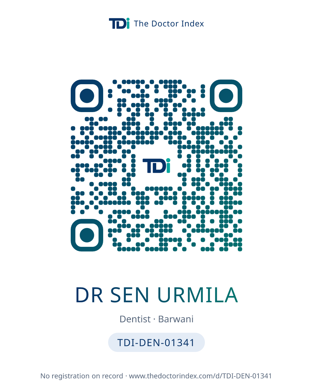 QR card for Dr Sen Urmila, TDI-DEN-01341