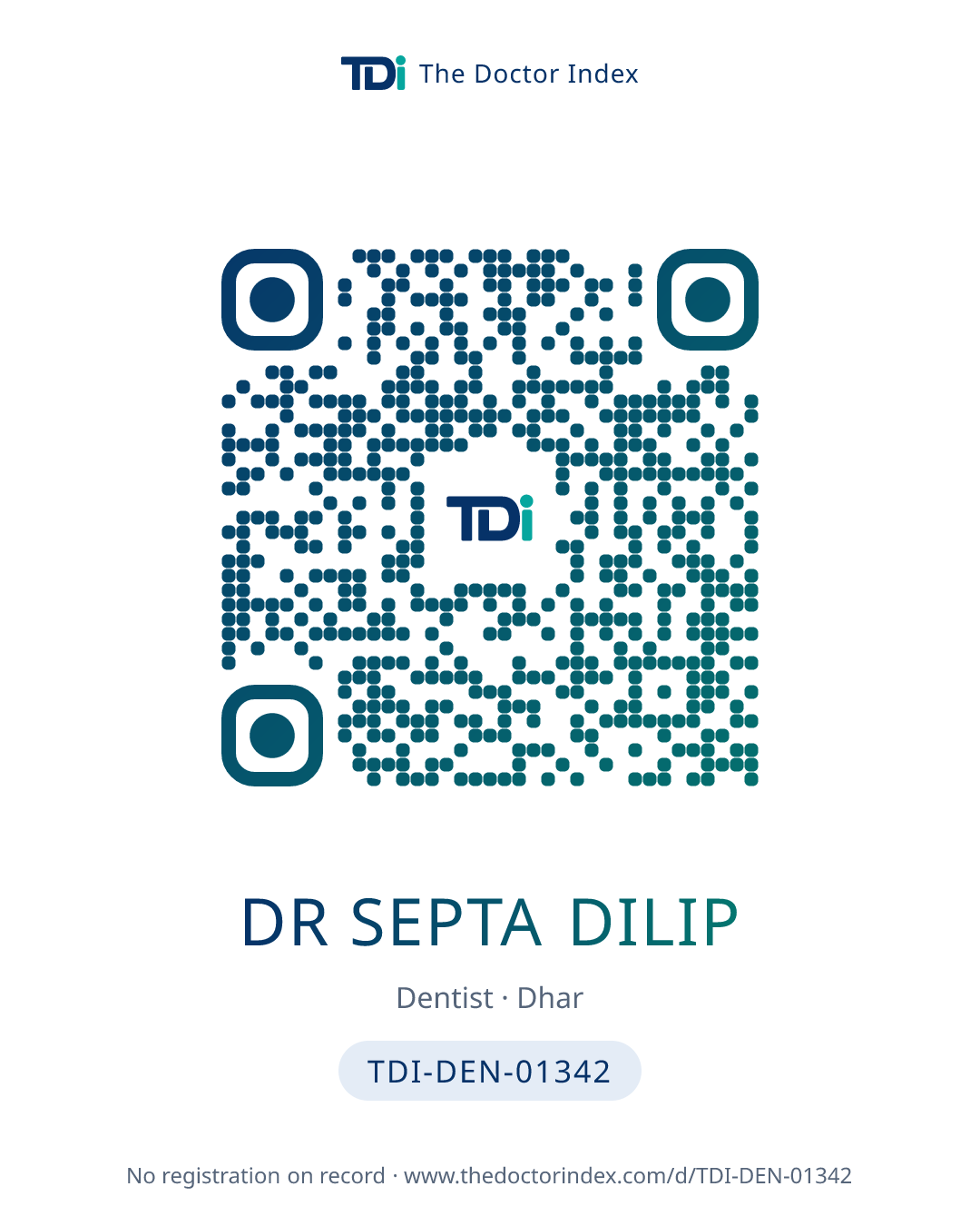 QR card for Dr Septa Dilip, TDI-DEN-01342