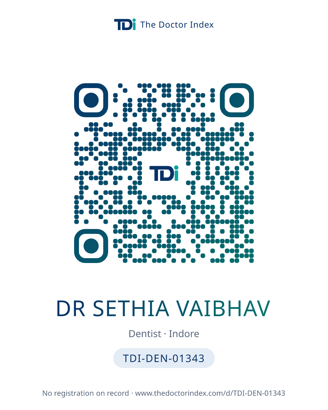 QR card for Dr Sethia Vaibhav, TDI-DEN-01343