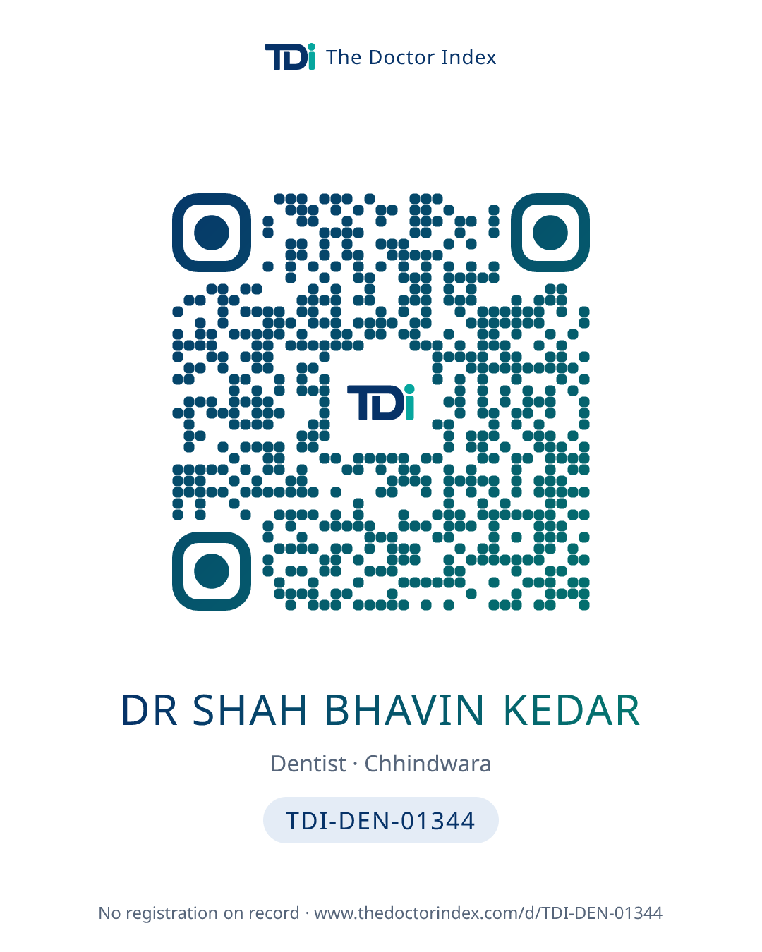 QR card for Dr Shah Bhavin Kedar, TDI-DEN-01344