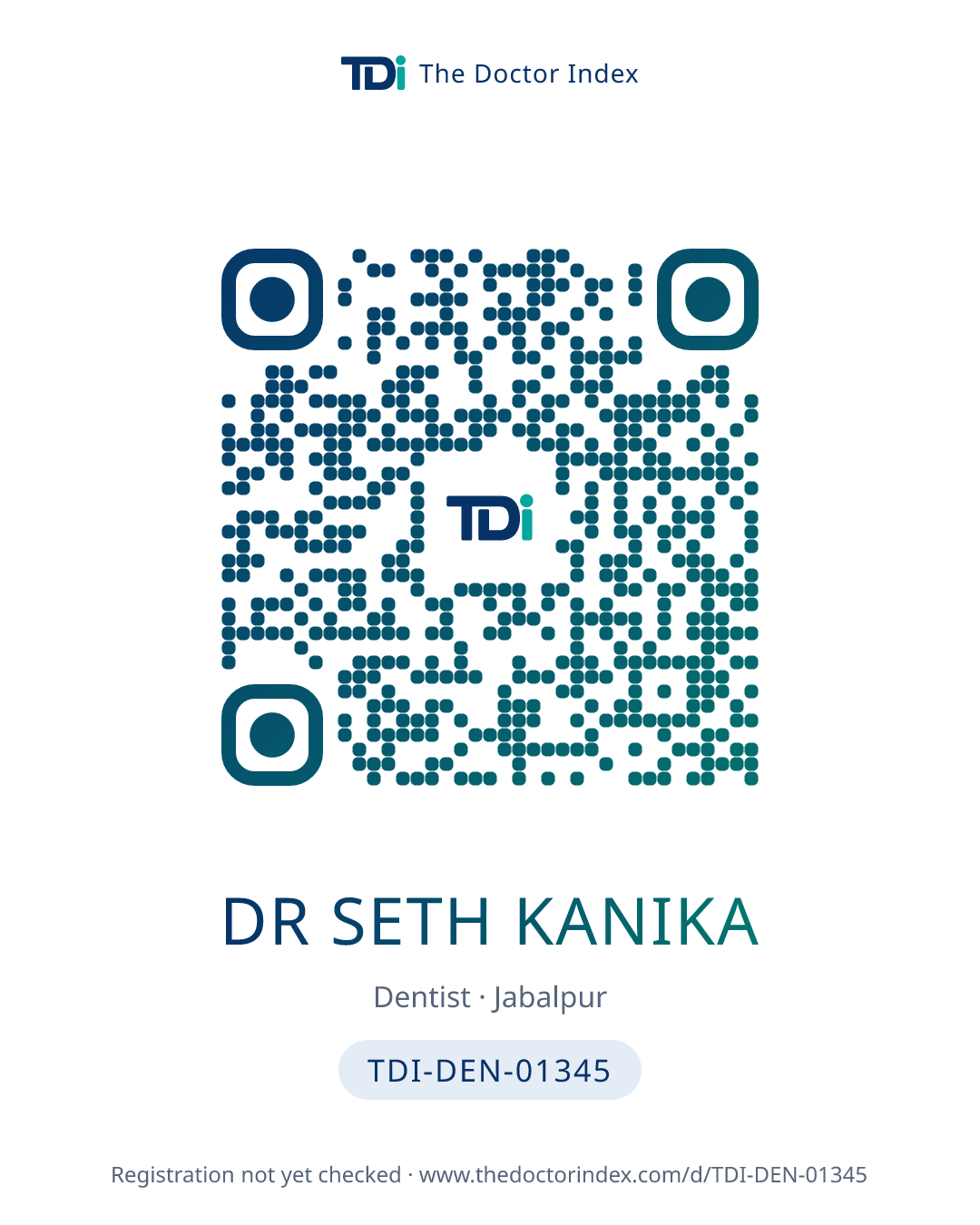 QR card for Dr Seth Kanika, TDI-DEN-01345