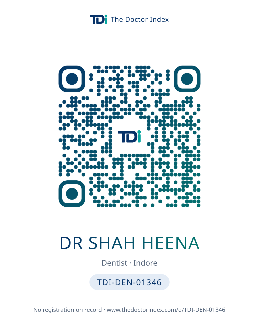 QR card for Dr Shah Heena, TDI-DEN-01346