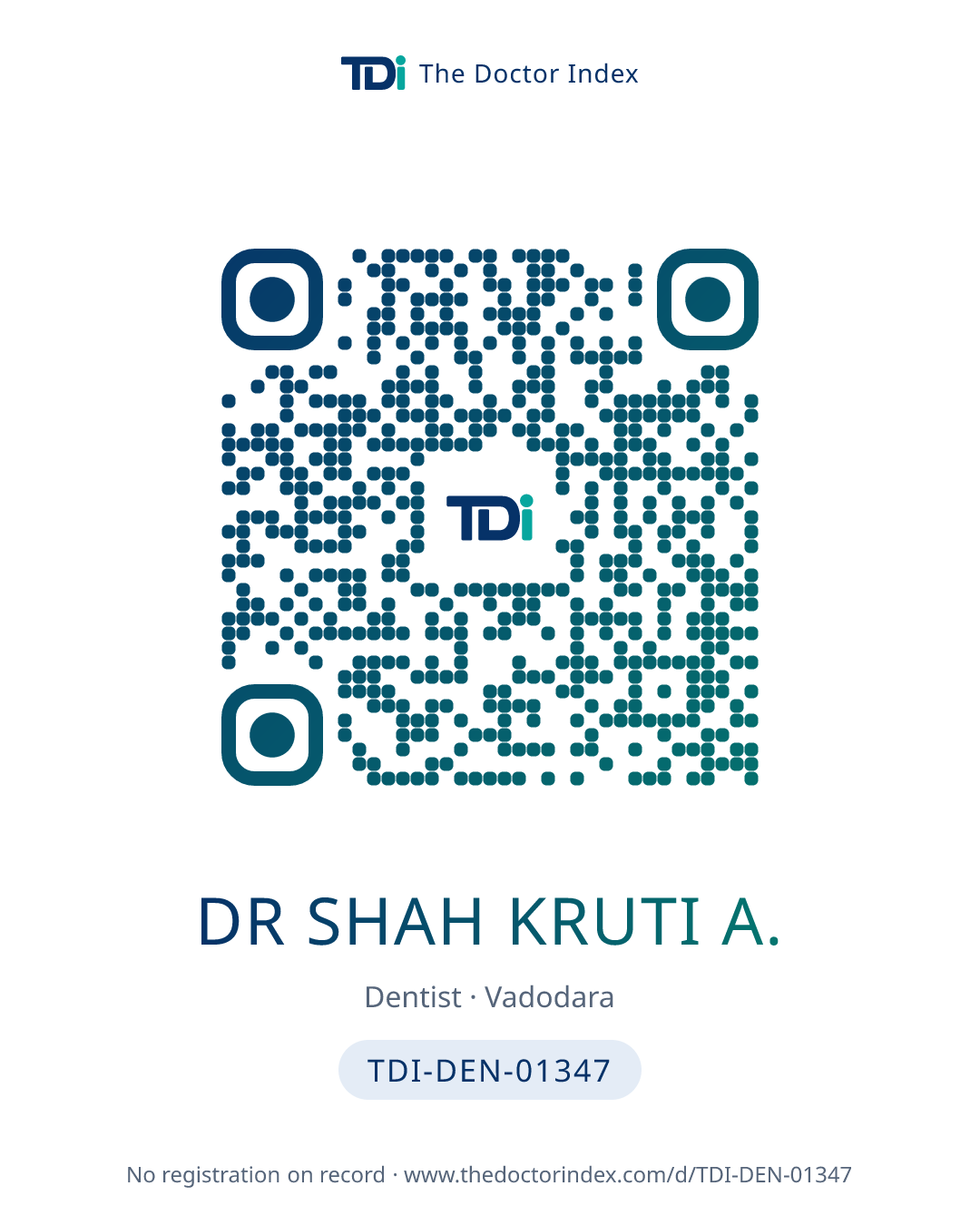 QR card for Dr Shah Kruti A., TDI-DEN-01347