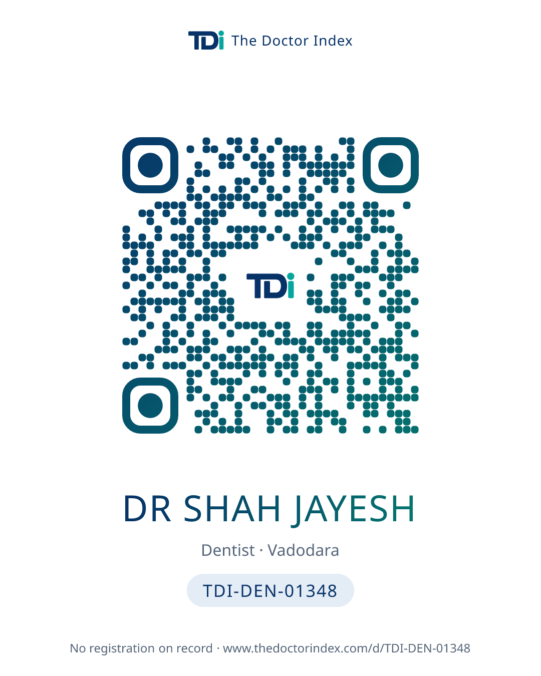 QR card for Dr Shah Jayesh, TDI-DEN-01348