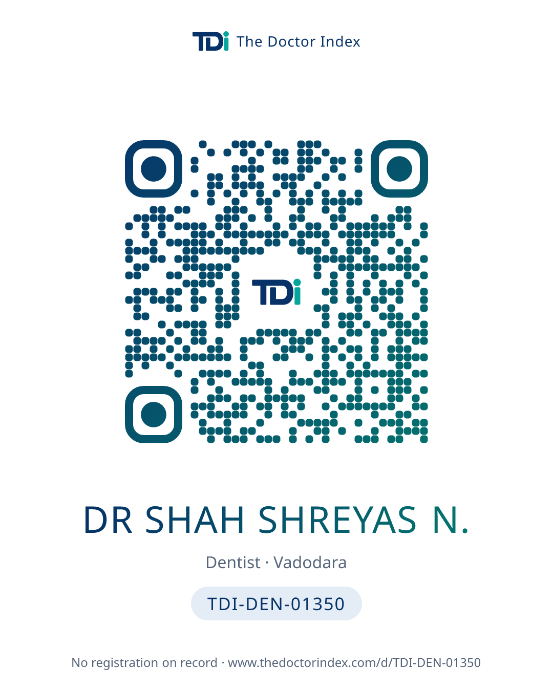 QR card for Dr Shah Shreyas N., TDI-DEN-01350