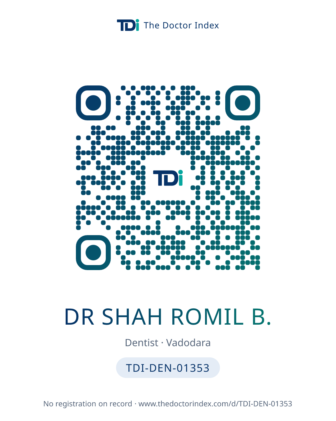QR card for Dr Shah Romil B., TDI-DEN-01353