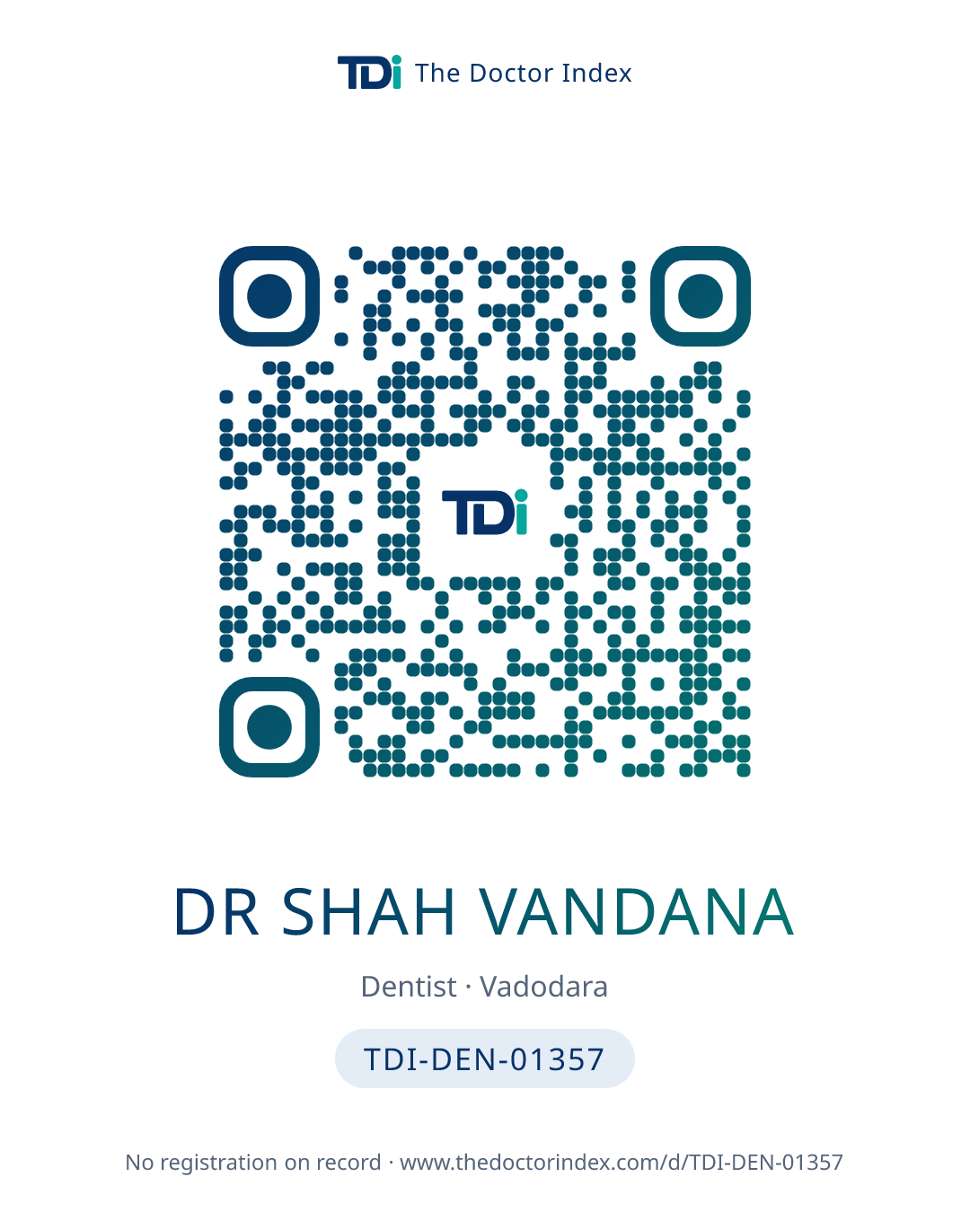 QR card for Dr Shah Vandana, TDI-DEN-01357