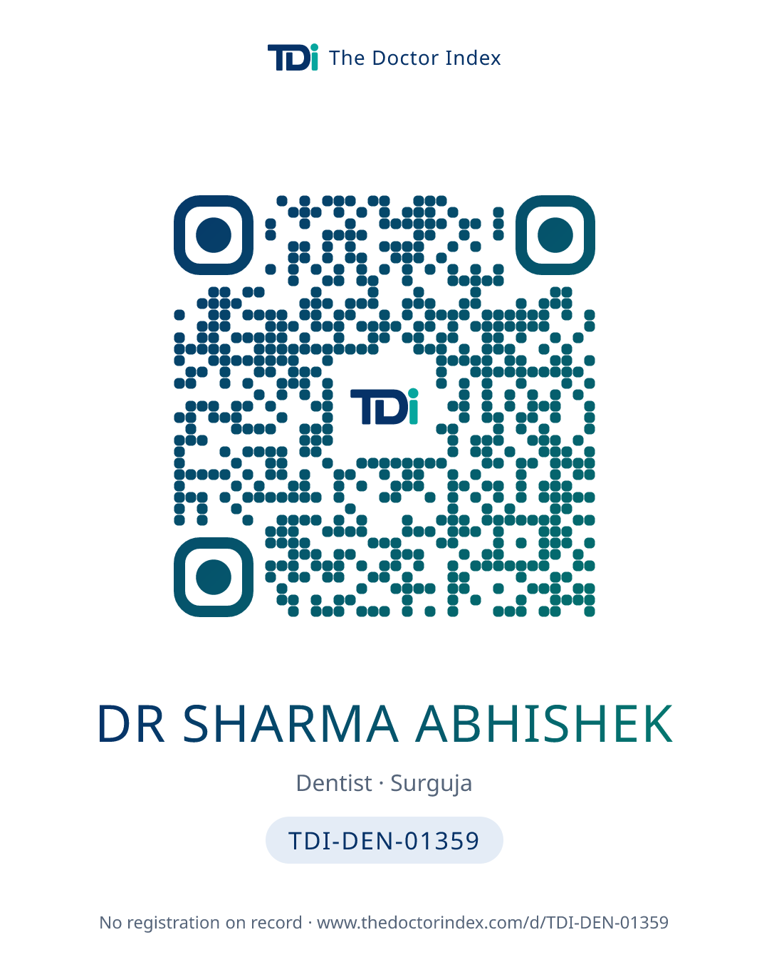 QR card for Dr Sharma Abhishek, TDI-DEN-01359
