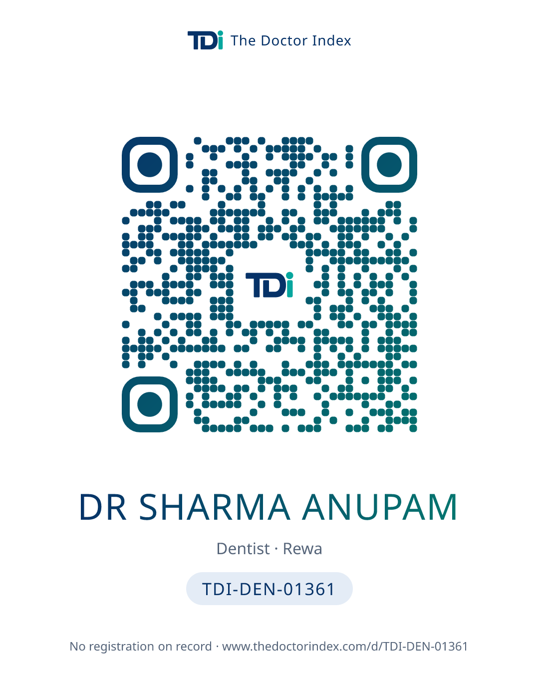 QR card for Dr Sharma Anupam, TDI-DEN-01361