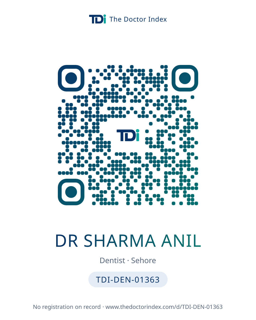 QR card for Dr Sharma Anil, TDI-DEN-01363