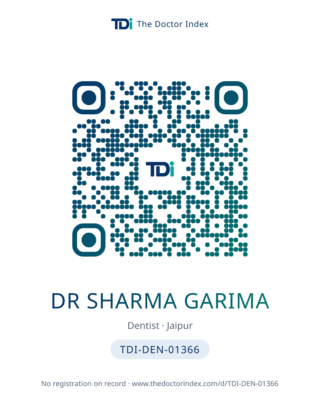 QR card for Dr Sharma Garima, TDI-DEN-01366