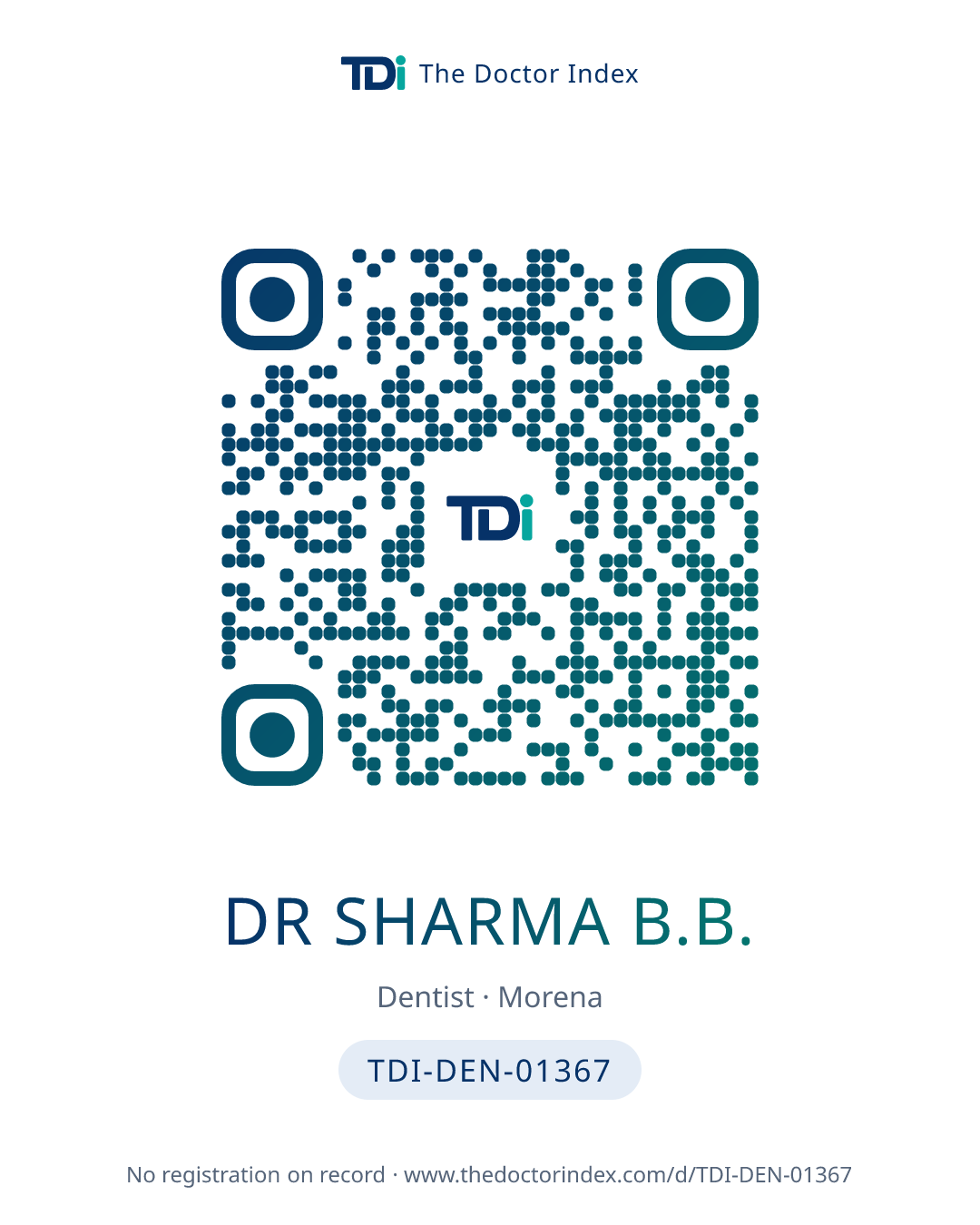 QR card for Dr Sharma B.B., TDI-DEN-01367