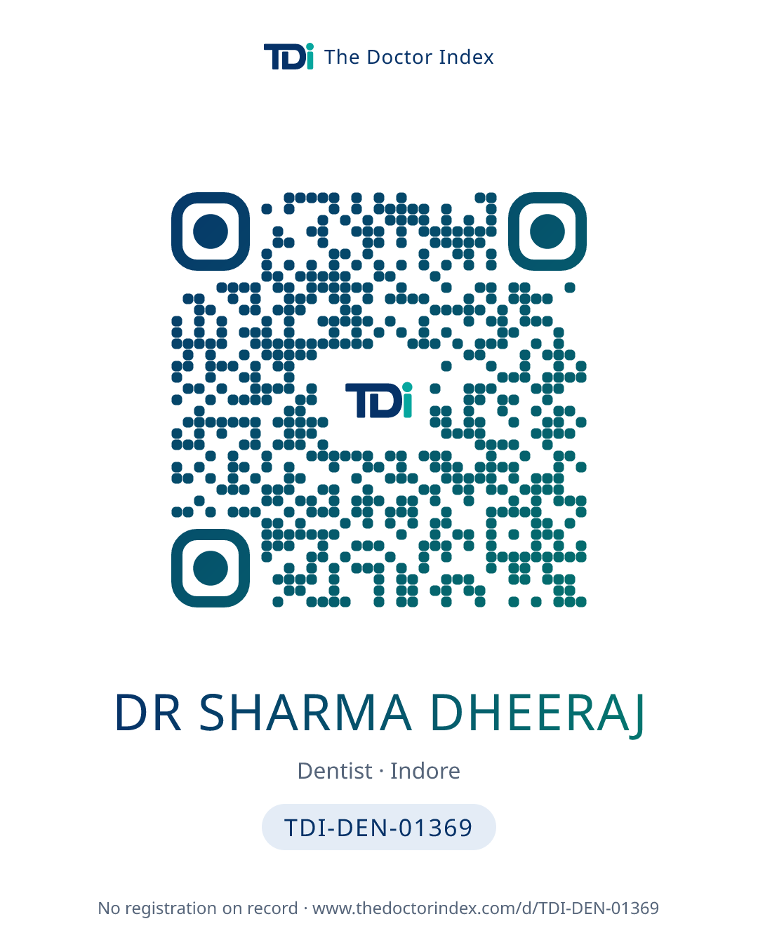 QR card for Dr Sharma Dheeraj, TDI-DEN-01369