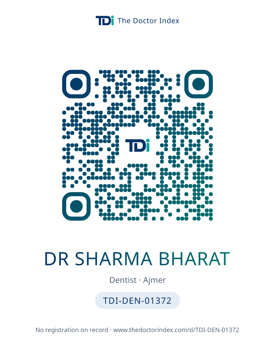 QR card for Dr Sharma Bharat, TDI-DEN-01372