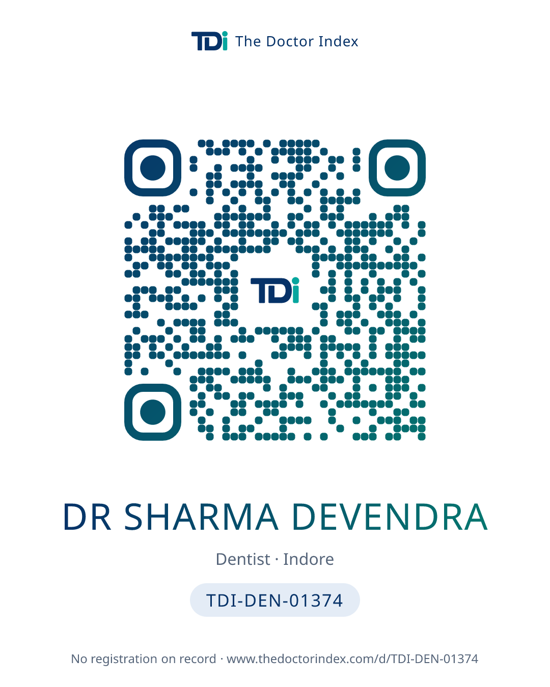 QR card for Dr Sharma Devendra, TDI-DEN-01374