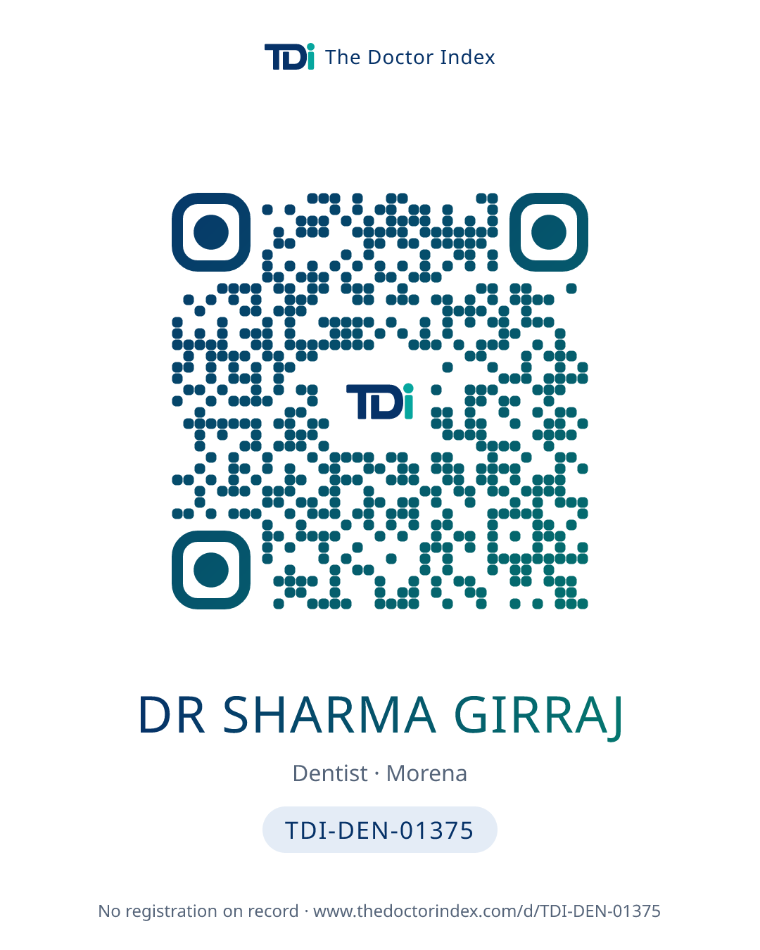 QR card for Dr Sharma Girraj, TDI-DEN-01375