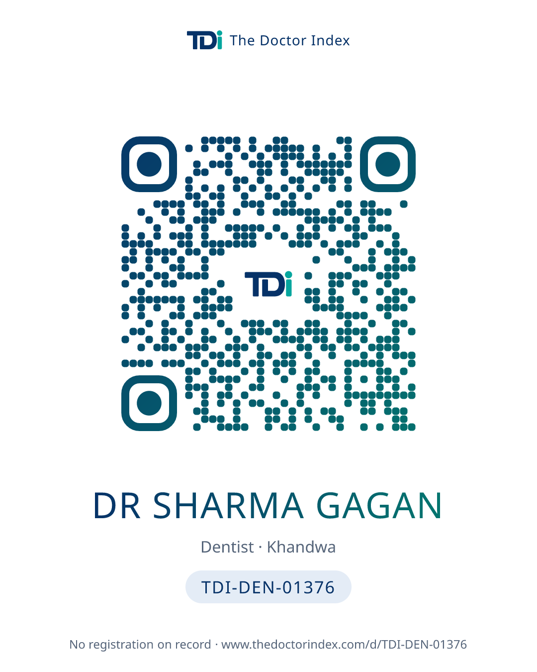 QR card for Dr Sharma Gagan, TDI-DEN-01376