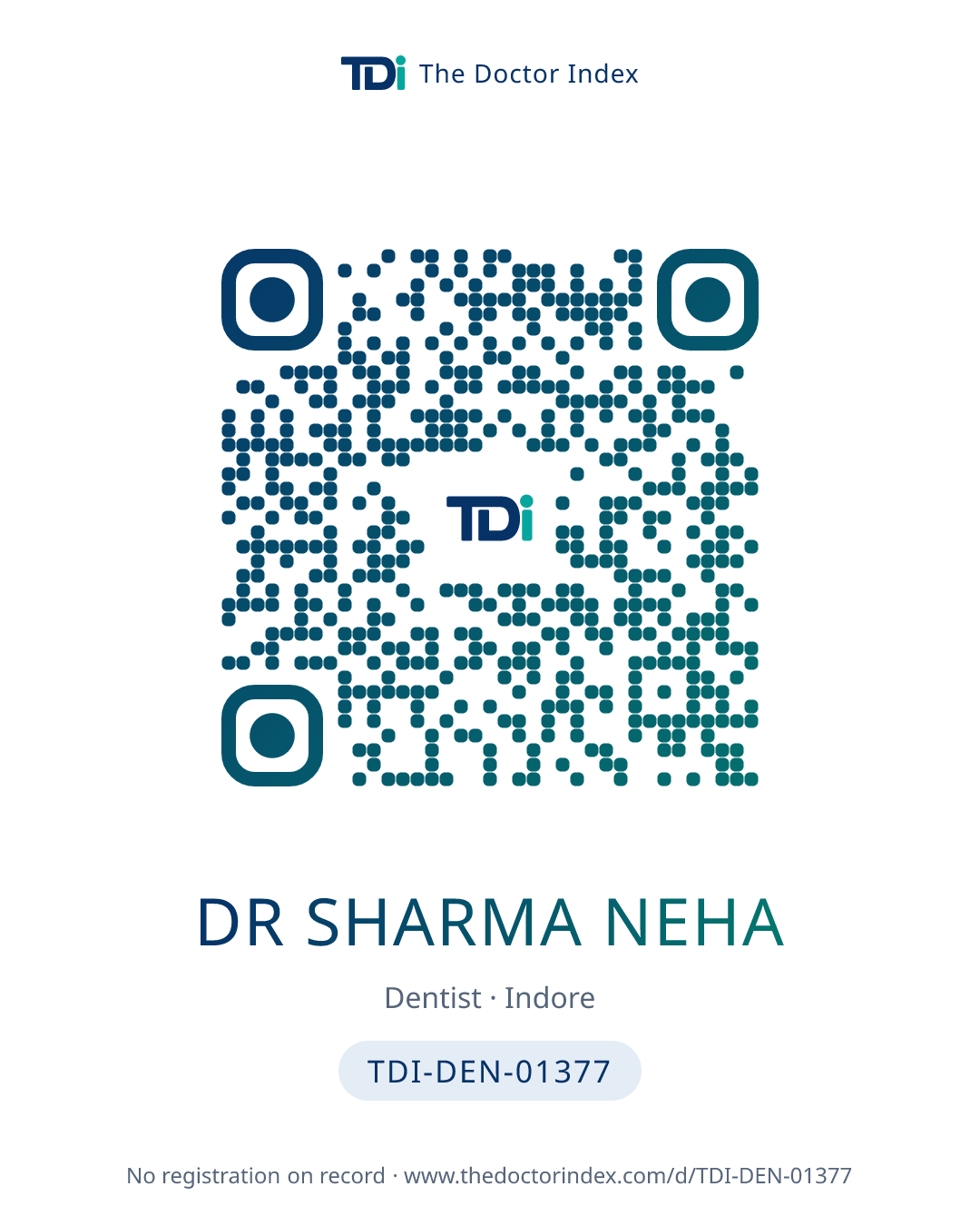 QR card for Dr Sharma Neha, TDI-DEN-01377