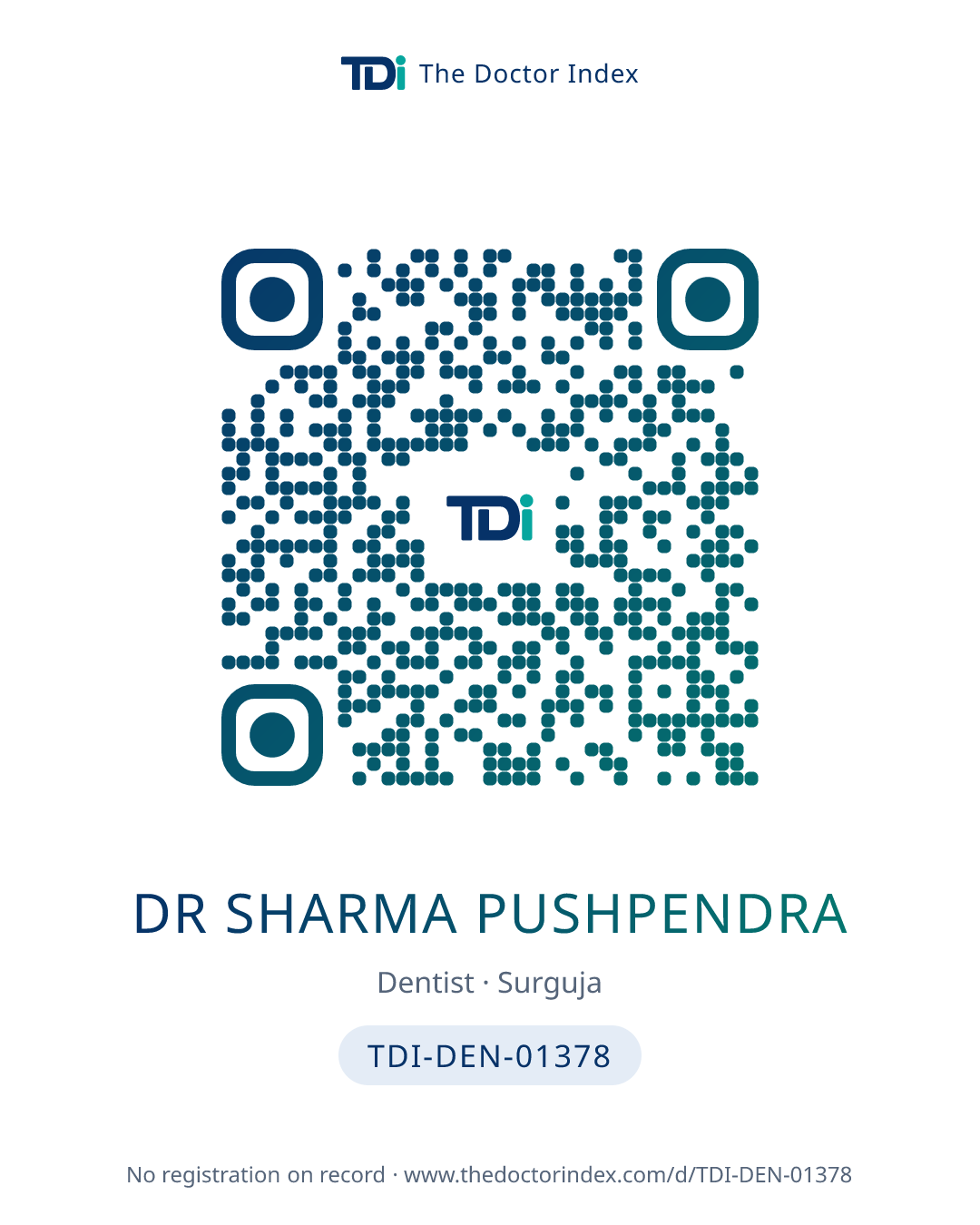 QR card for Dr Sharma Pushpendra, TDI-DEN-01378