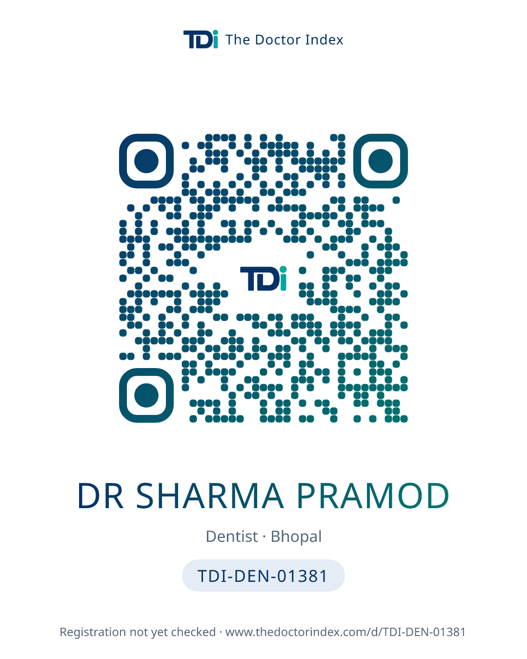 QR card for Dr Sharma Pramod, TDI-DEN-01381