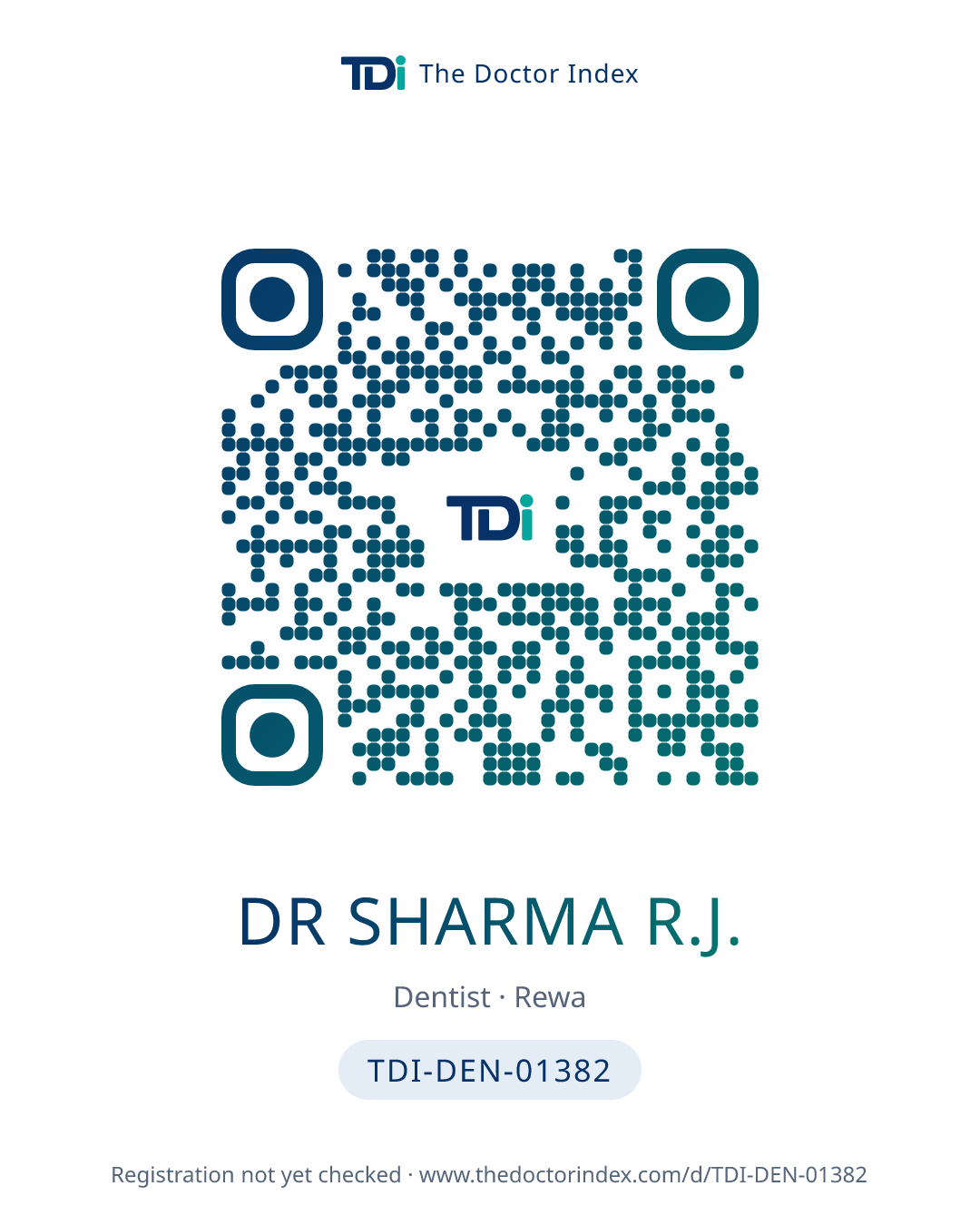 QR card for Dr Sharma R.J., TDI-DEN-01382