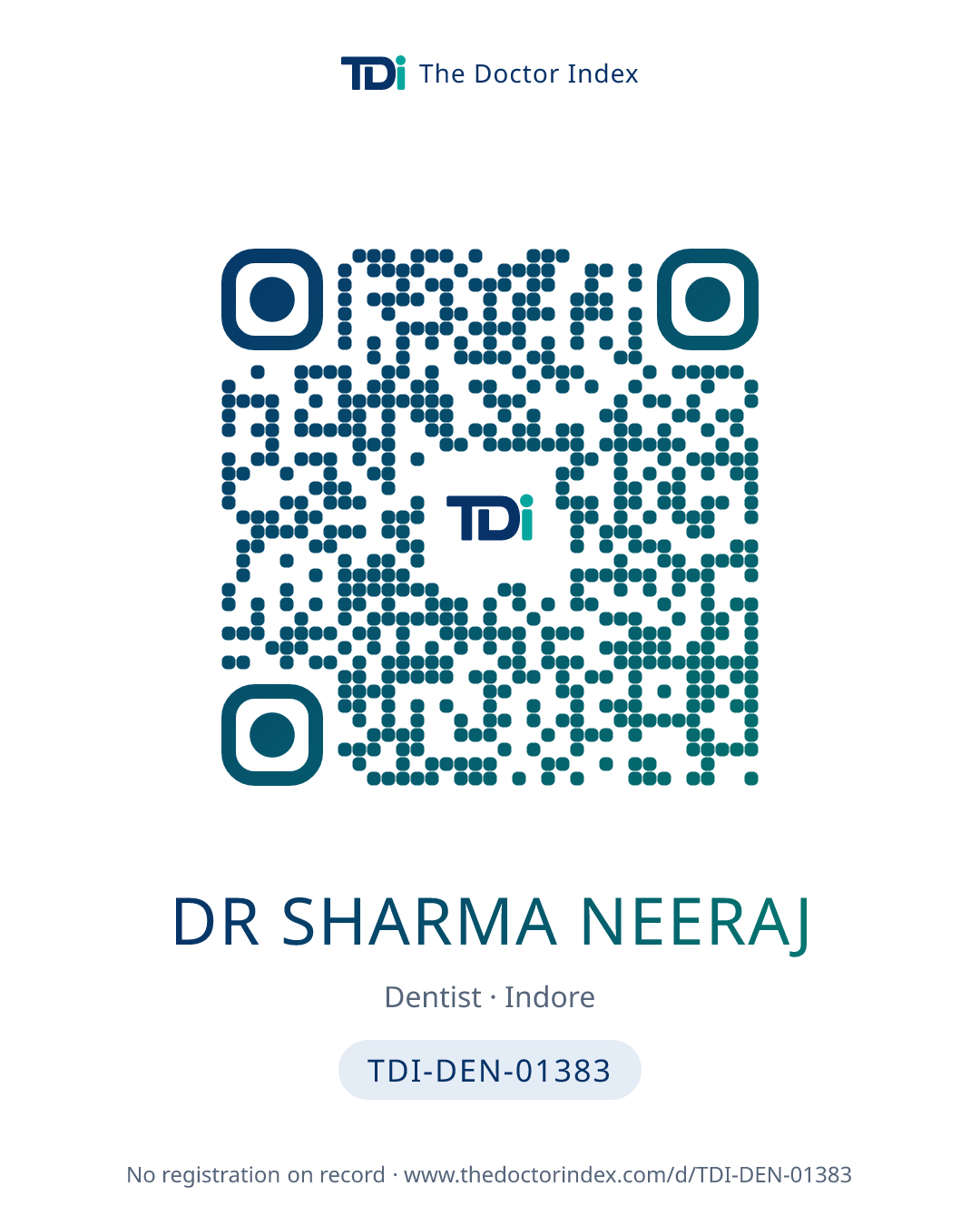 QR card for Dr Sharma Neeraj, TDI-DEN-01383