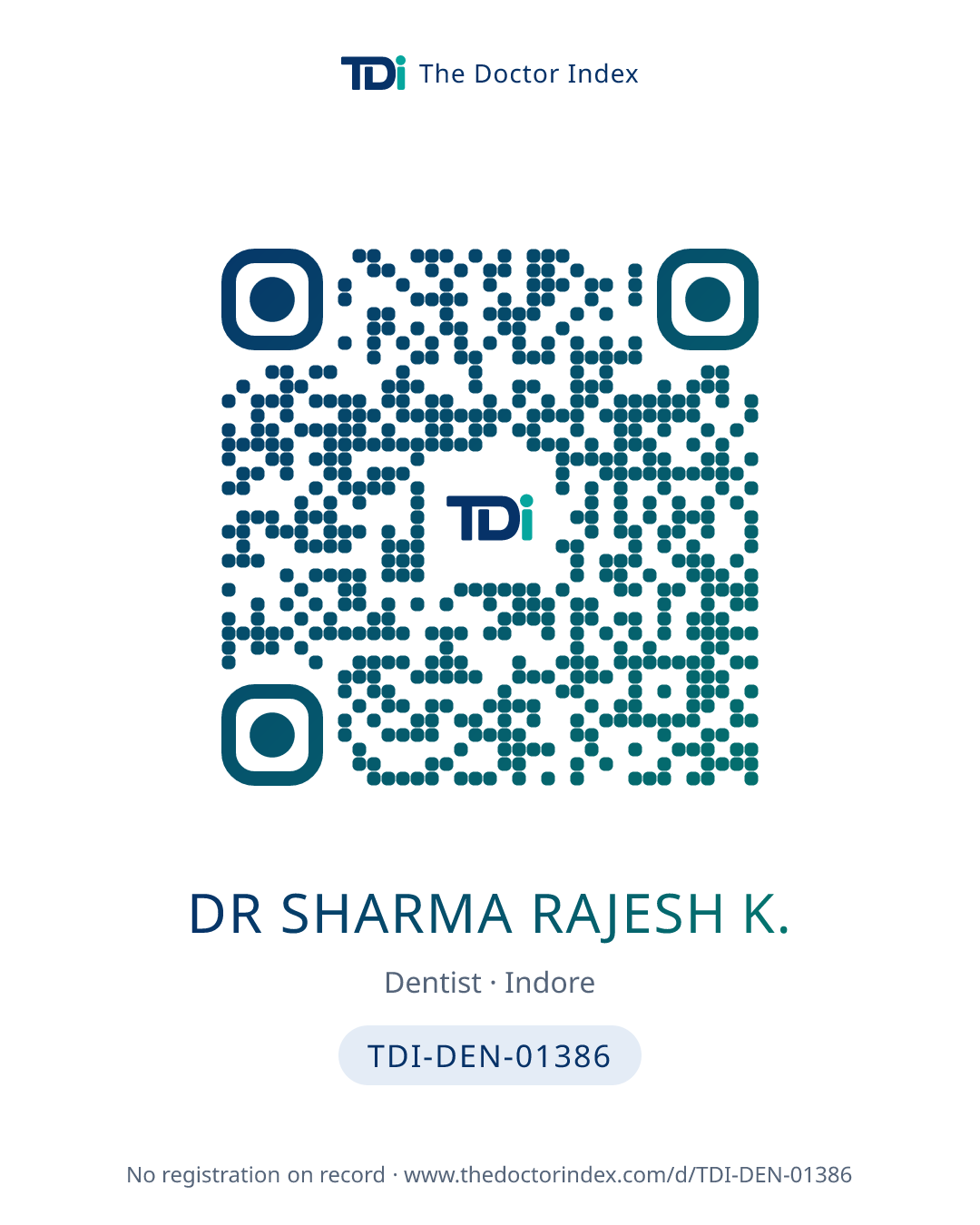QR card for Dr Sharma Rajesh K., TDI-DEN-01386