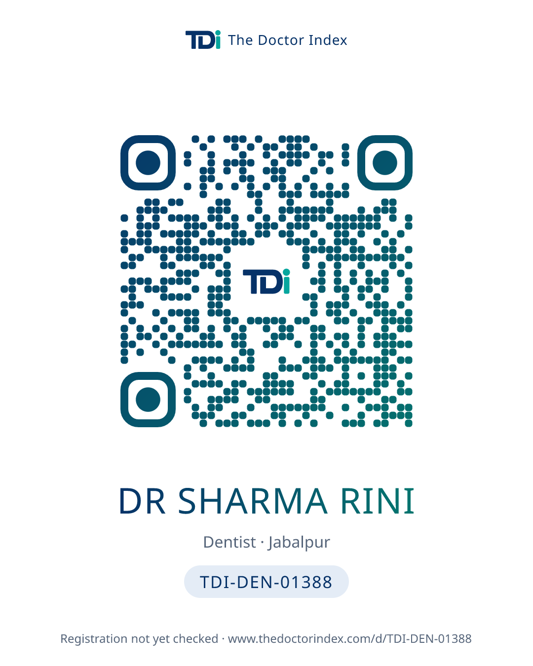 QR card for Dr Sharma Rini, TDI-DEN-01388