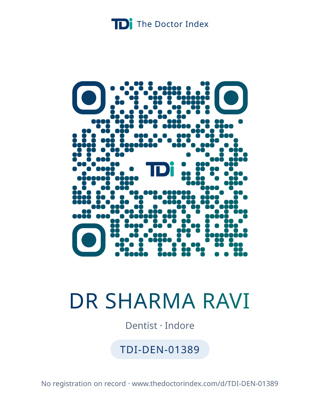 QR card for Dr Sharma Ravi, TDI-DEN-01389
