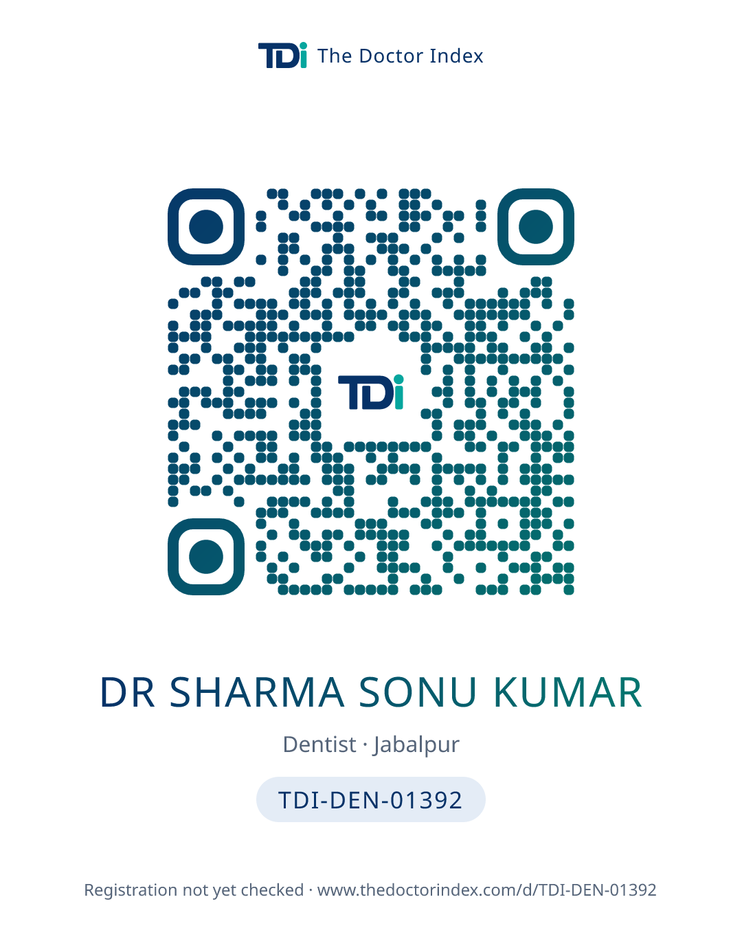 QR card for Dr Sharma Sonu Kumar, TDI-DEN-01392
