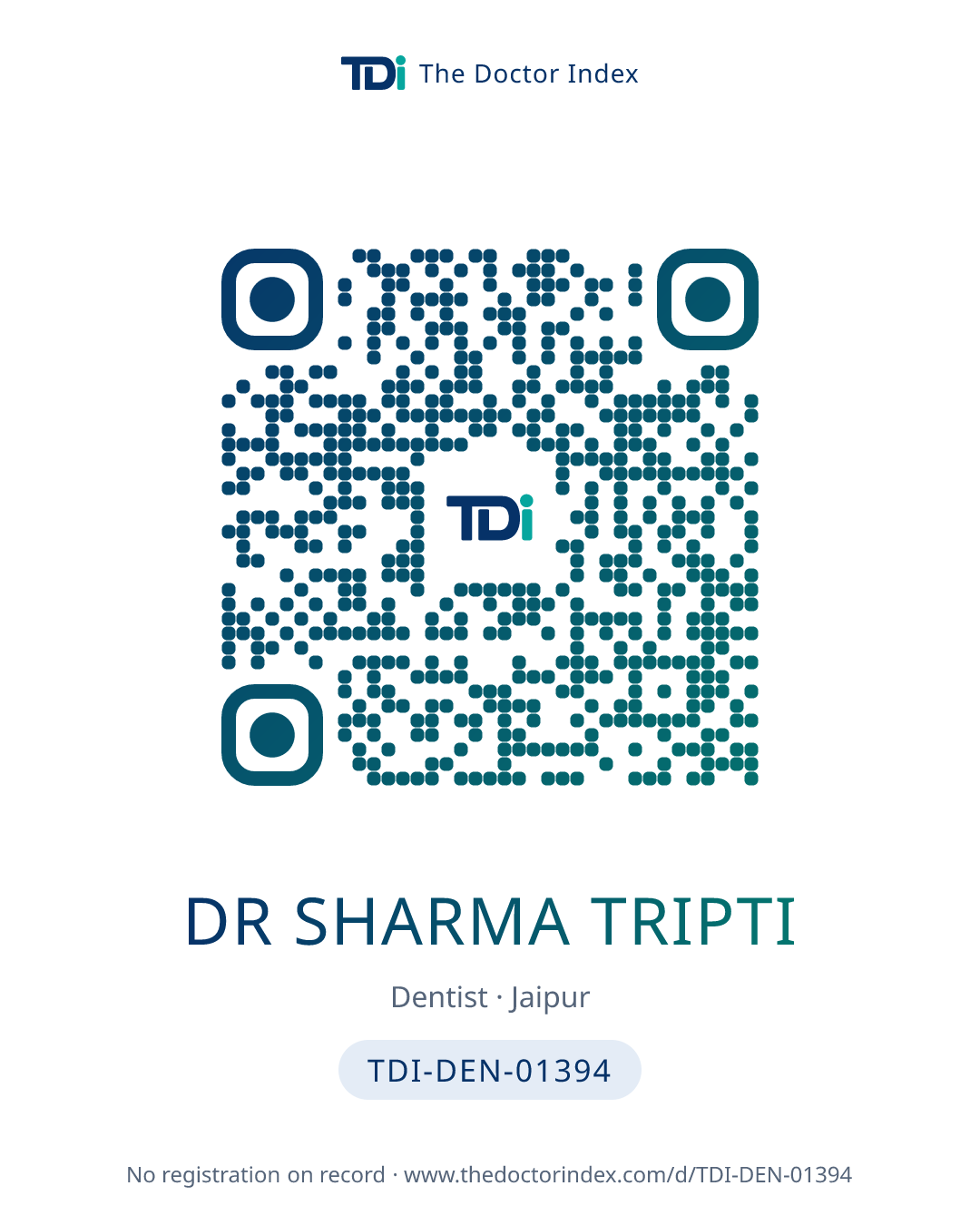 QR card for Dr Sharma Tripti, TDI-DEN-01394