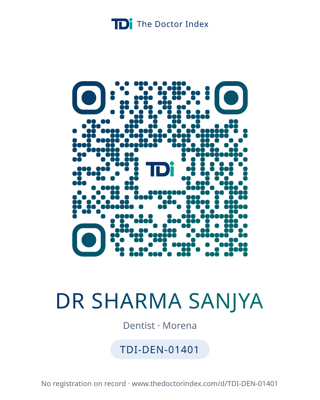 QR card for Dr Sharma Sanjya, TDI-DEN-01401