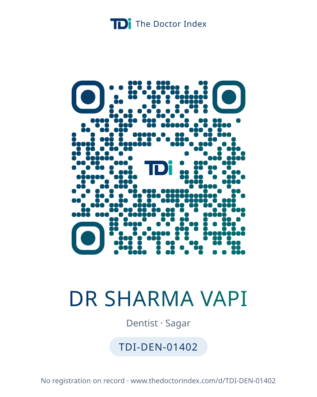 QR card for Dr Sharma Vapi, TDI-DEN-01402