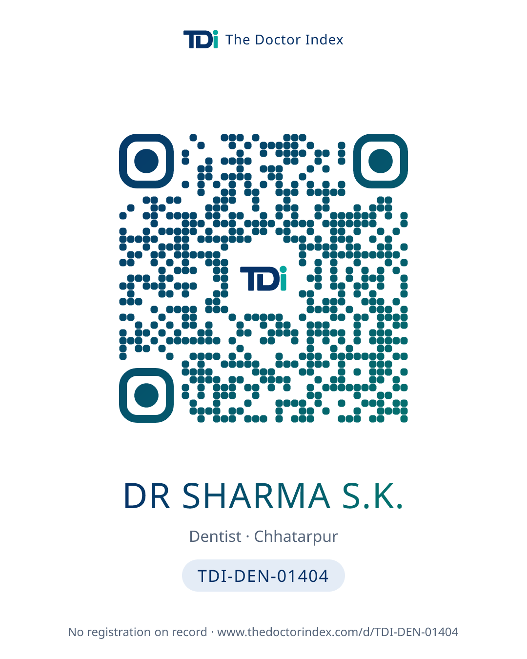 QR card for Dr Sharma S.K., TDI-DEN-01404