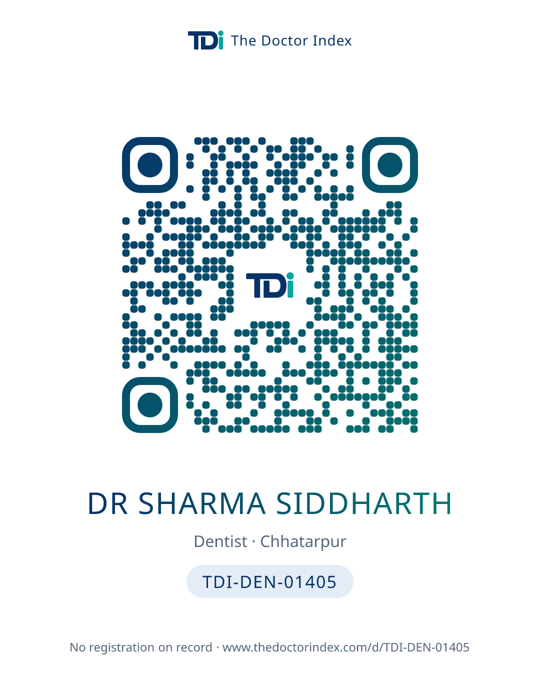 QR card for Dr Sharma Siddharth, TDI-DEN-01405