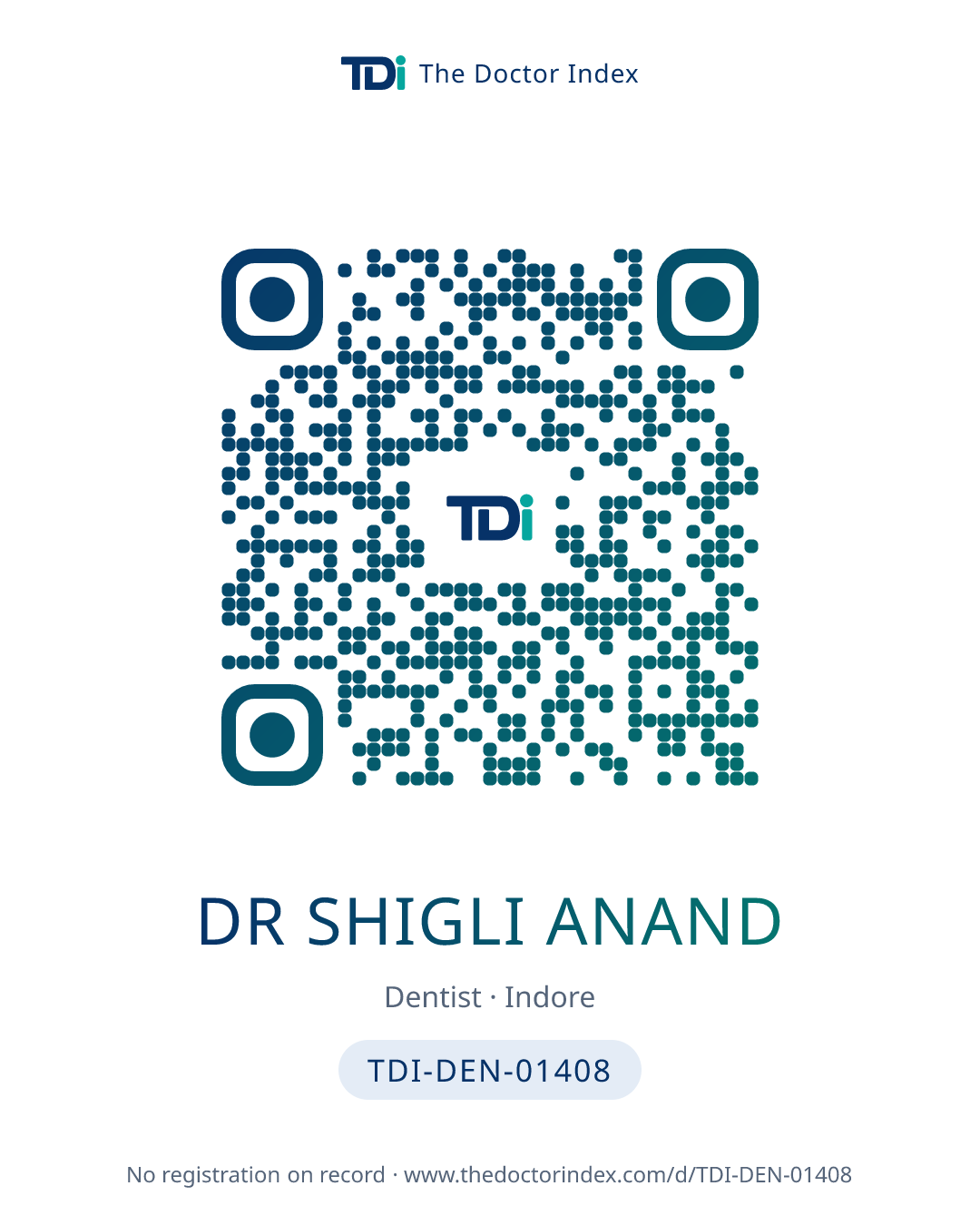 QR card for Dr Shigli Anand, TDI-DEN-01408
