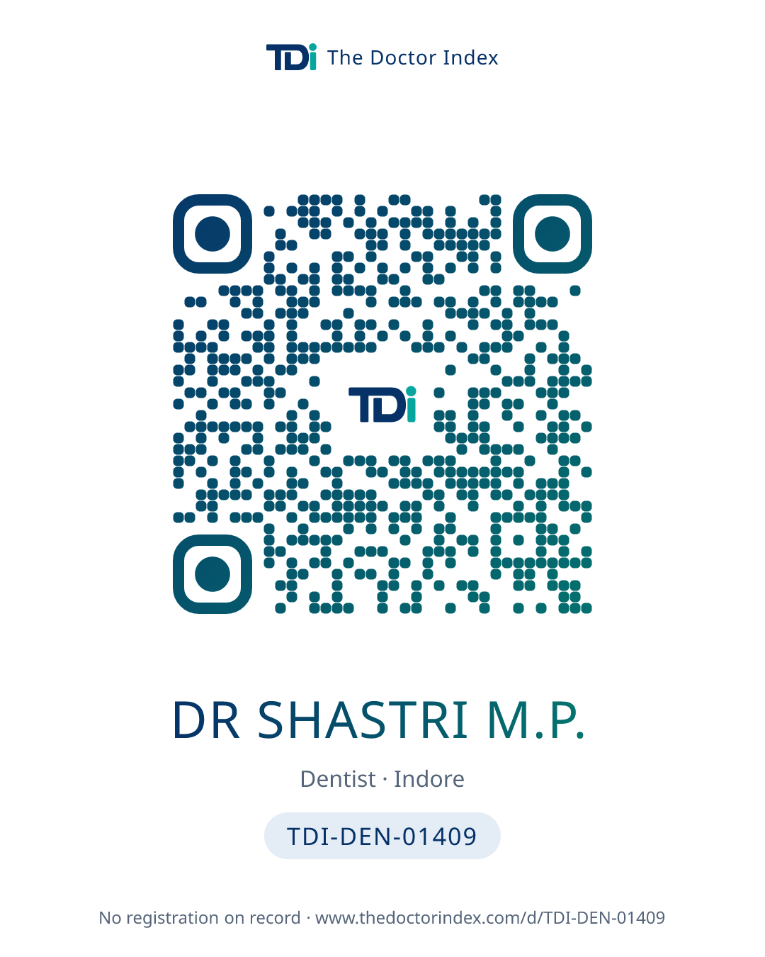 QR card for Dr Shastri M.P., TDI-DEN-01409