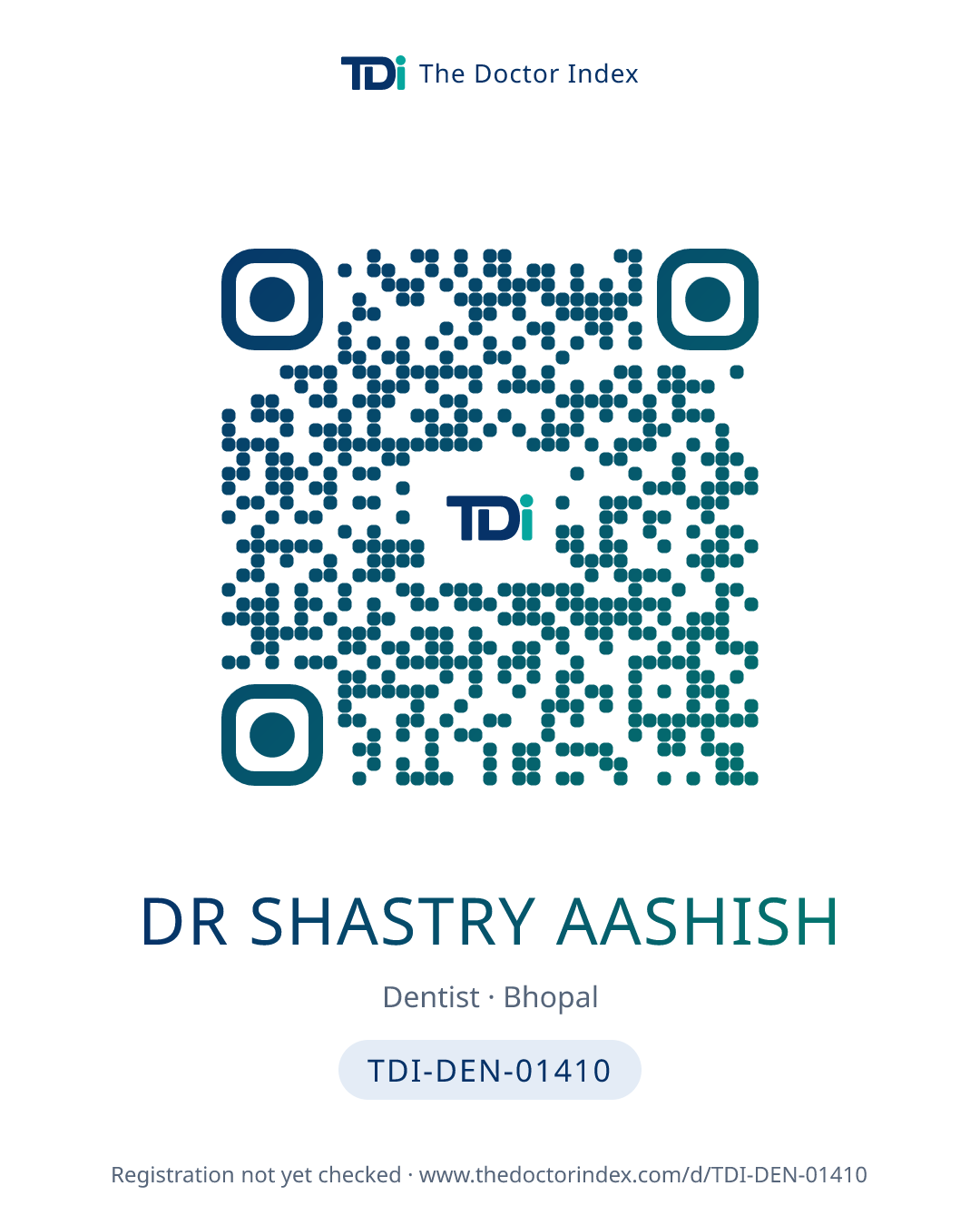 QR card for Dr Shastry Aashish, TDI-DEN-01410