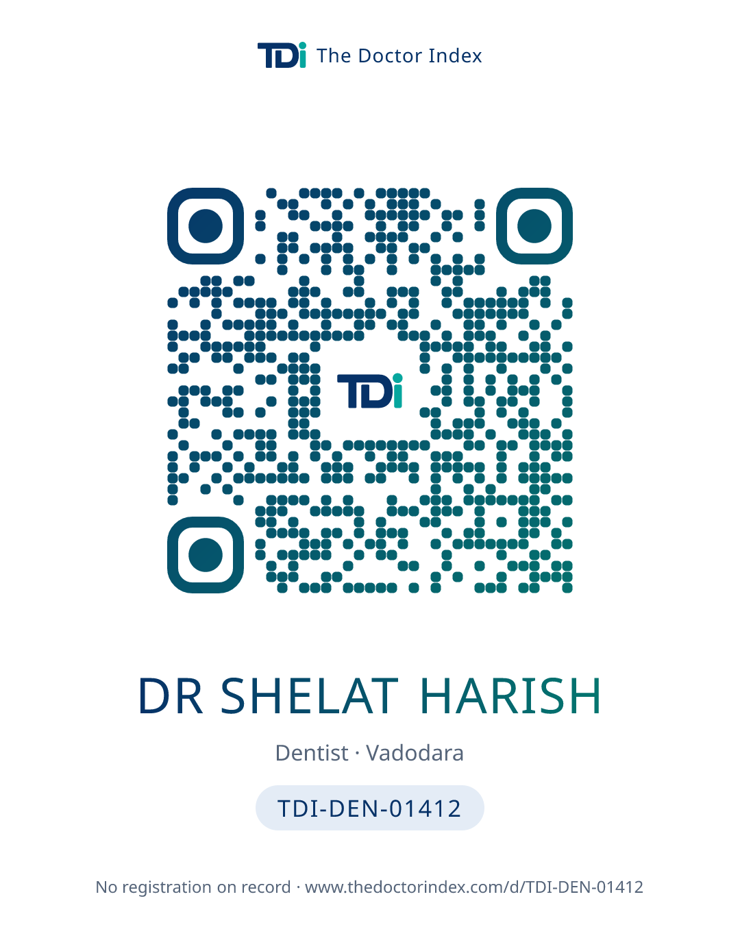 QR card for Dr Shelat Harish, TDI-DEN-01412
