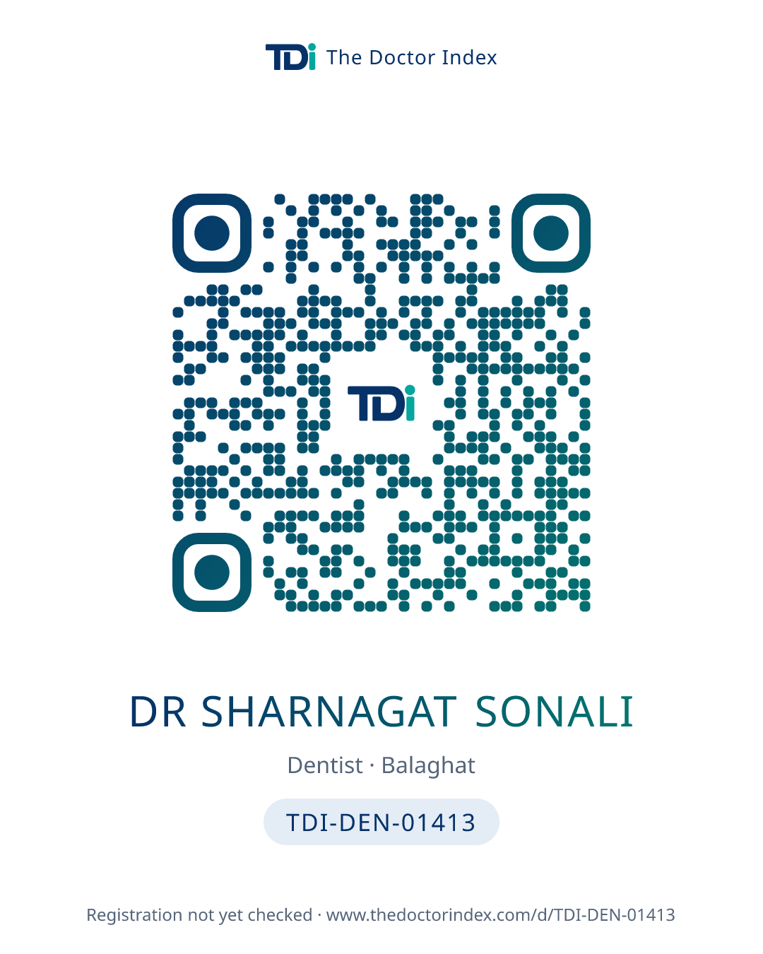 QR card for Dr Sharnagat Sonali, TDI-DEN-01413