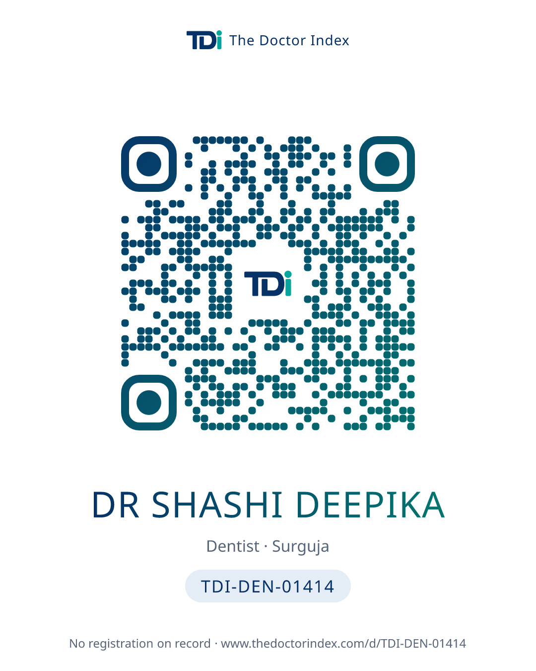 QR card for Dr Shashi Deepika, TDI-DEN-01414