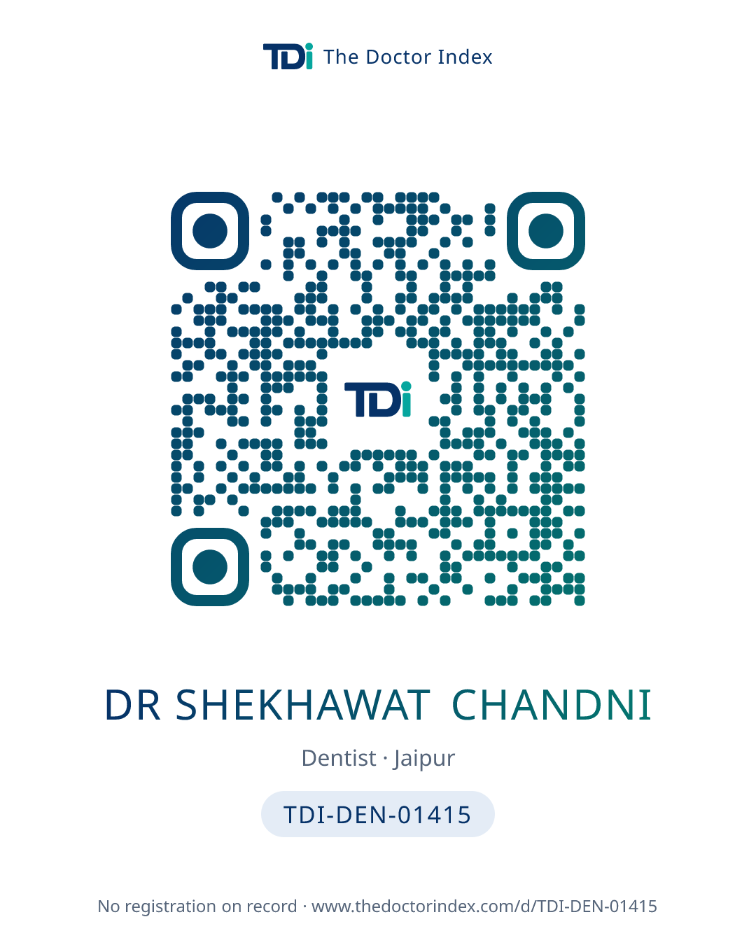 QR card for Dr Shekhawat Chandni, TDI-DEN-01415