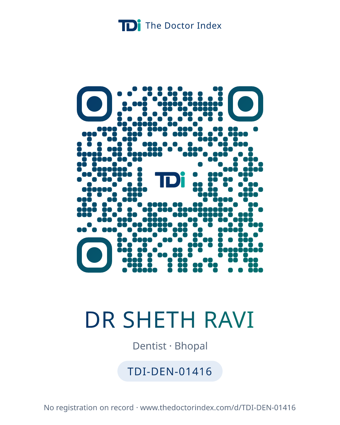 QR card for Dr Sheth Ravi, TDI-DEN-01416