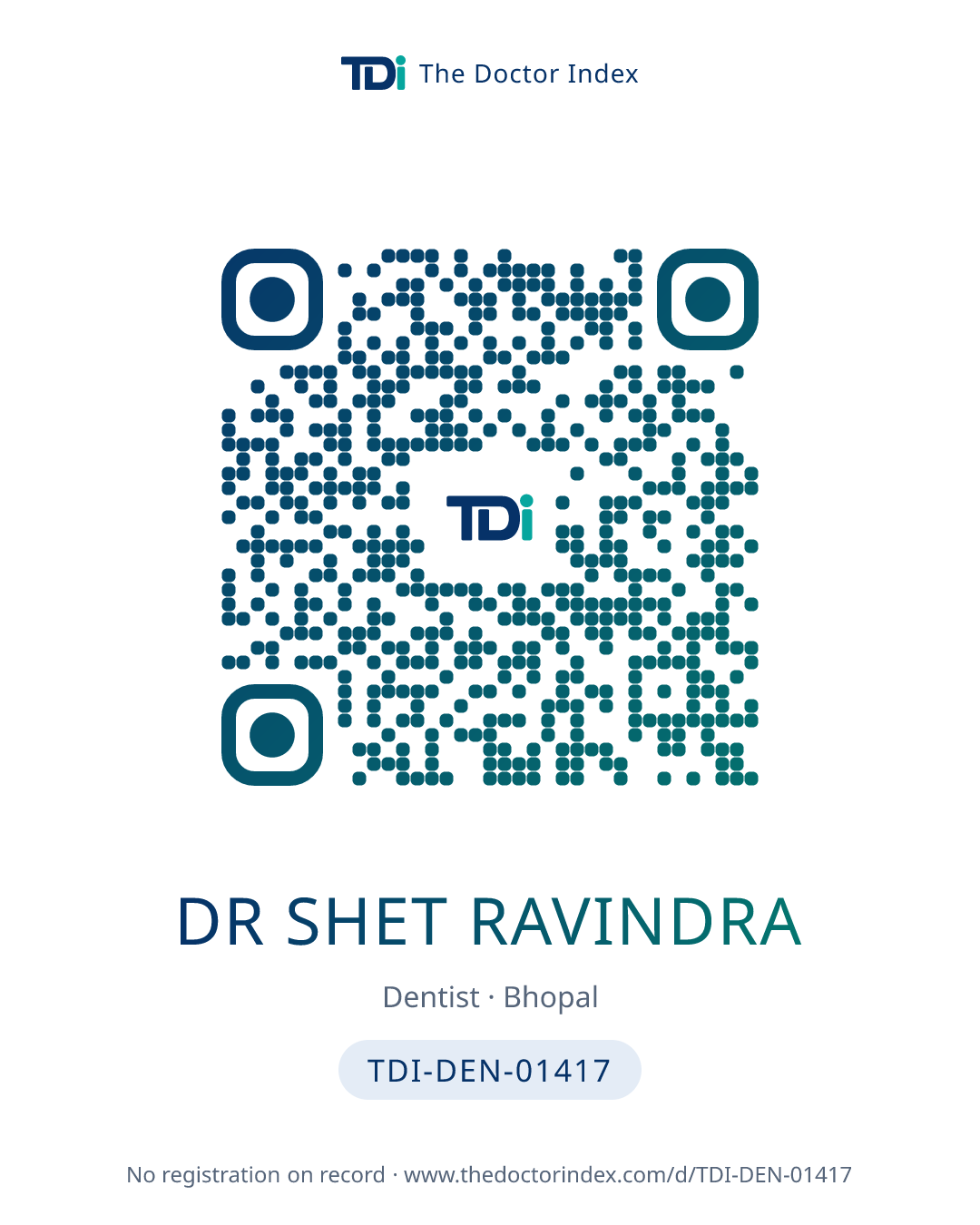 QR card for Dr Shet Ravindra, TDI-DEN-01417
