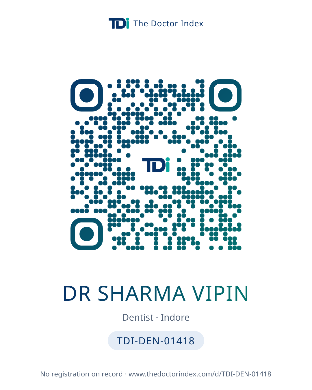 QR card for Dr Sharma Vipin, TDI-DEN-01418