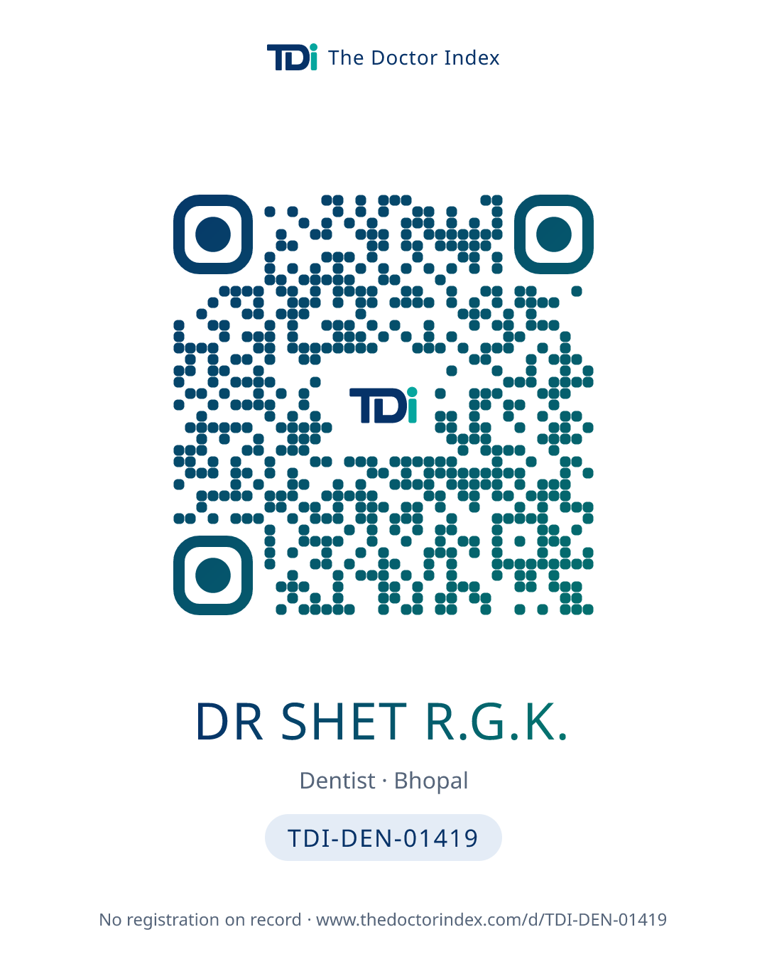 QR card for Dr Shet R.G.K., TDI-DEN-01419