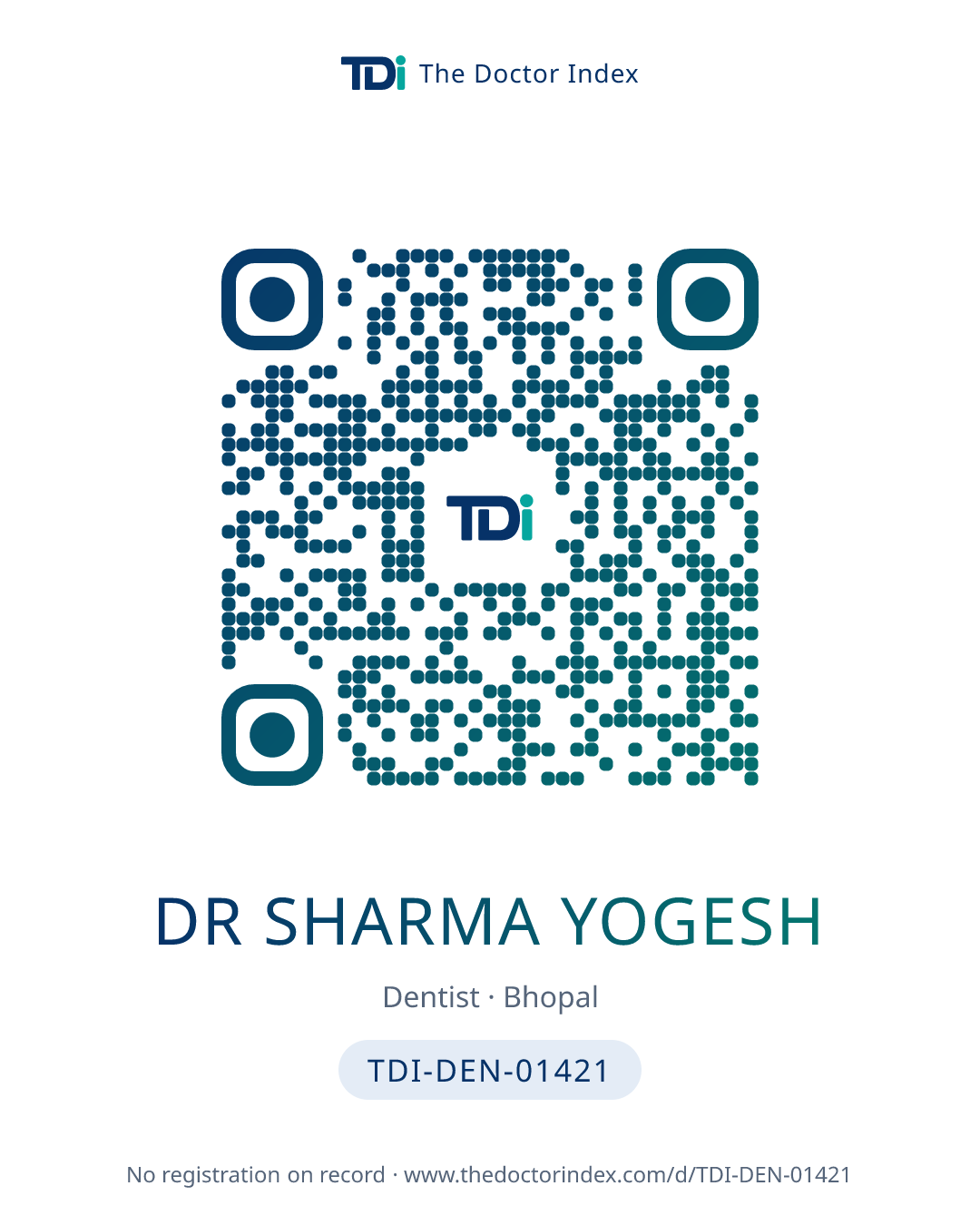 QR card for Dr Sharma Yogesh, TDI-DEN-01421